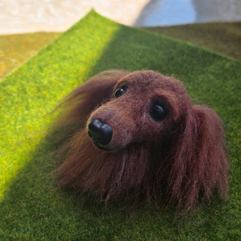 Needle-Felted Long-Haired Dachshund Charm Keychain (Includes Acrylic Ball) - Q-Version Fur Baby - Keychains - Wool Brown