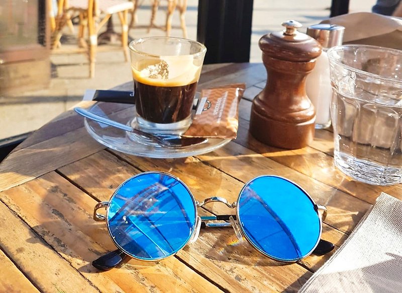 太陽眼鏡 偏光 2is OriB│復古圓框│藍色反光鏡片│抗UV400 - 太陽眼鏡/墨鏡 - 其他金屬 藍色