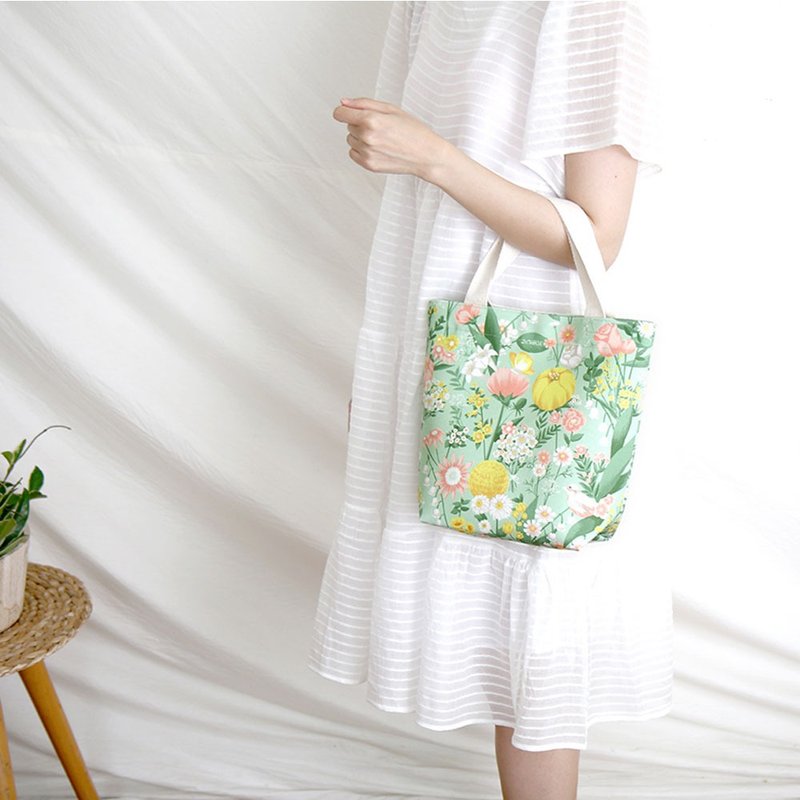 canvas bag  tote bag  | Mint Wildflower Garden | 28cm x 25.5cm - Handbags & Totes - Other Materials White