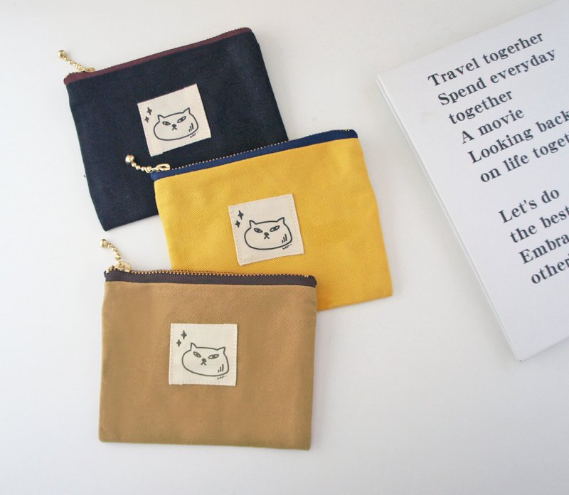 勇氣貓 | 三色棉布拉鍊包 | 卡包 | 小物收納包 - 零錢包/小錢包 - 棉．麻 