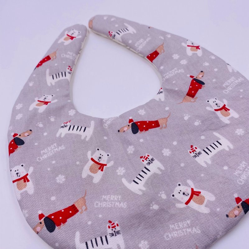 Christmas party bib double gauze saliva towel design for animal friends - ผ้ากันเปื้อน - ผ้าฝ้าย/ผ้าลินิน สีเงิน