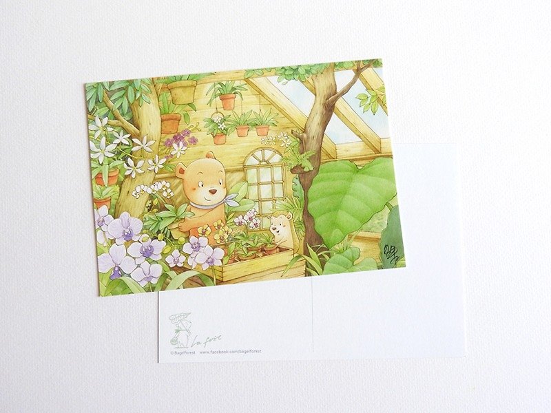Bagels postcard illustration - flowers - การ์ด/โปสการ์ด - กระดาษ สีเขียว