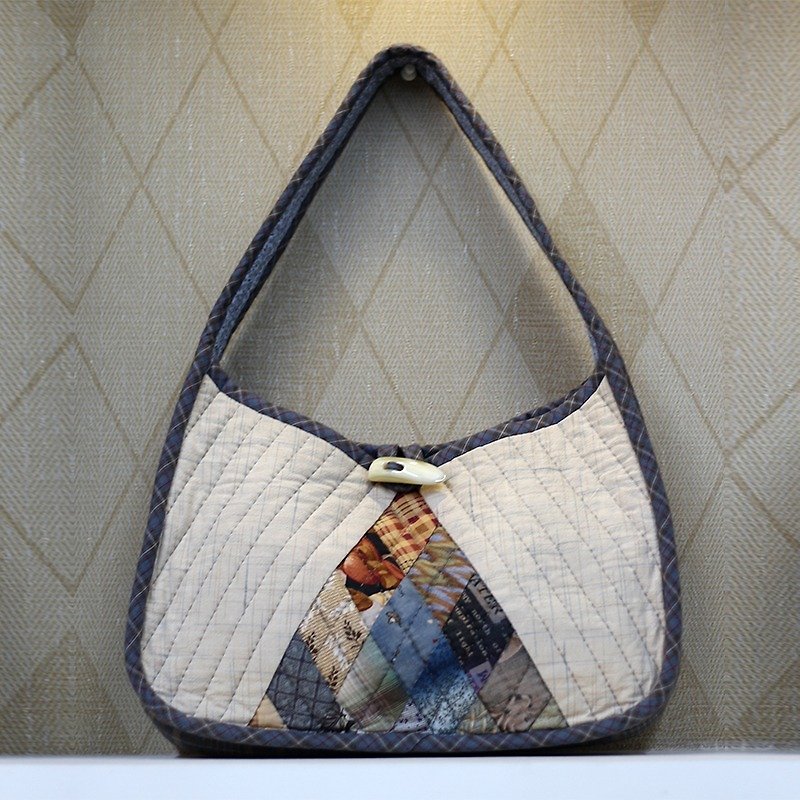 Japanese Style Shoulder Bag ❖ Exclusive Hand Sewing Bag ❖ - กระเป๋าแมสเซนเจอร์ - ผ้าฝ้าย/ผ้าลินิน สีกากี