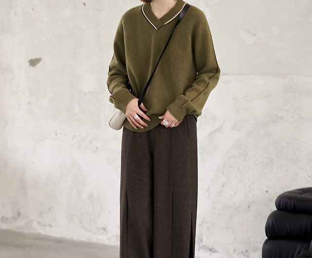 Brown wool straight pants, Pants, Autumn and winter style