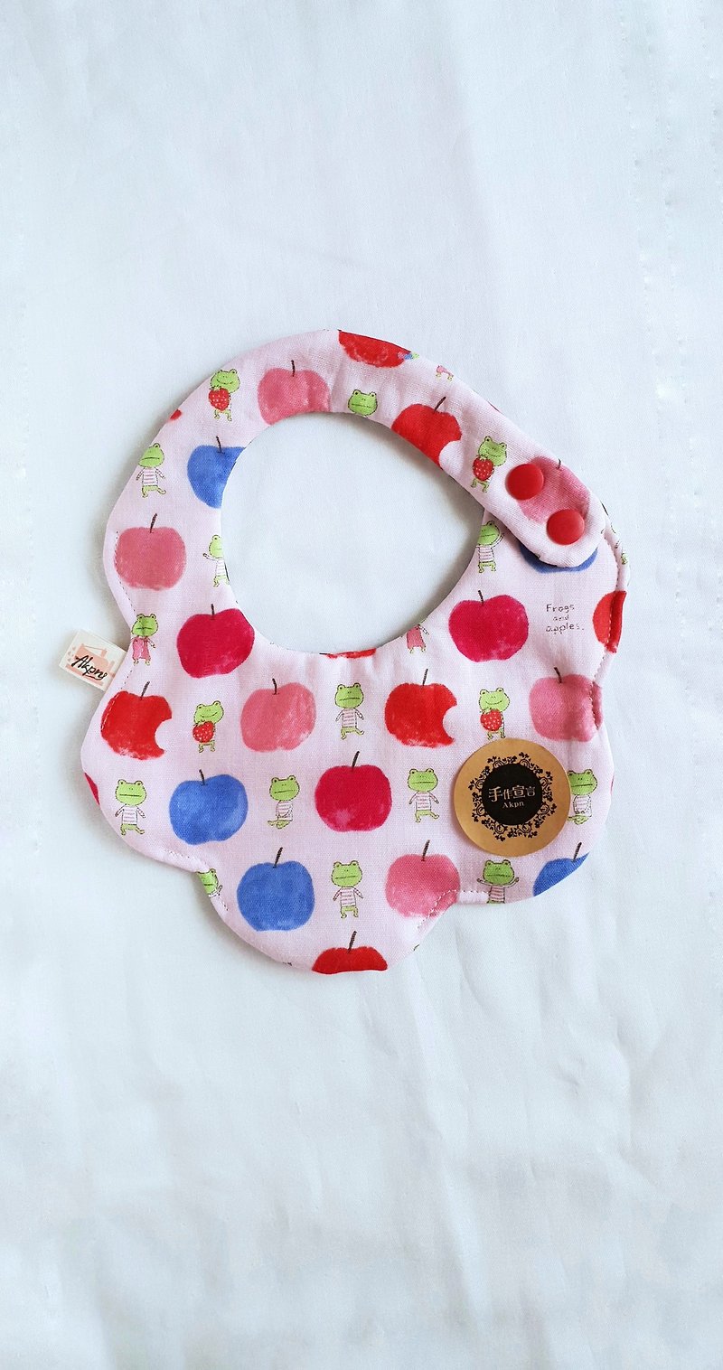 AKPN青蛙蘋果-粉紅色-八層紗100%cotton雙面造型圍兜.口水巾 - 圍兜/口水巾 - 棉．麻 粉紅色