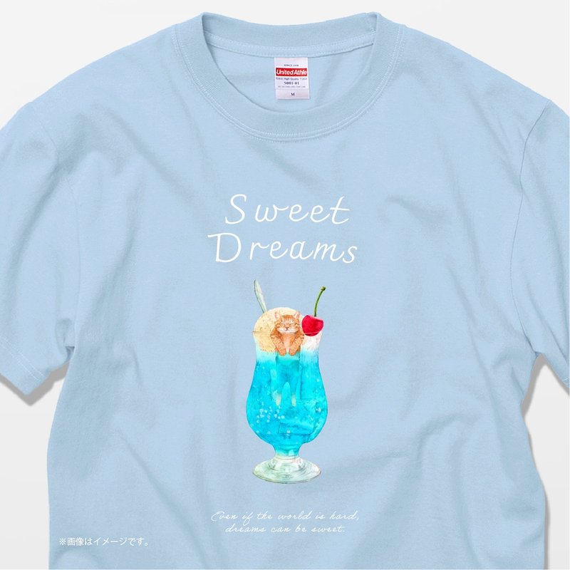 SWEET DREAMS Cat and Cream Soda /コットンTシャツ - 女 T 恤 - 棉．麻 白色