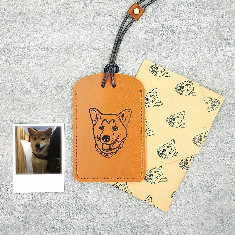 Custom hand-stitched leather ID card holder pet head drawing - ID & Badge Holders - Genuine Leather 