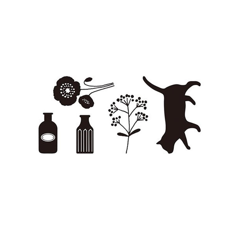 [KODOMO NO KAO] Cat Vase Silhouette Foam Stamp Set - Illustration, Painting & Calligraphy - Sponge 