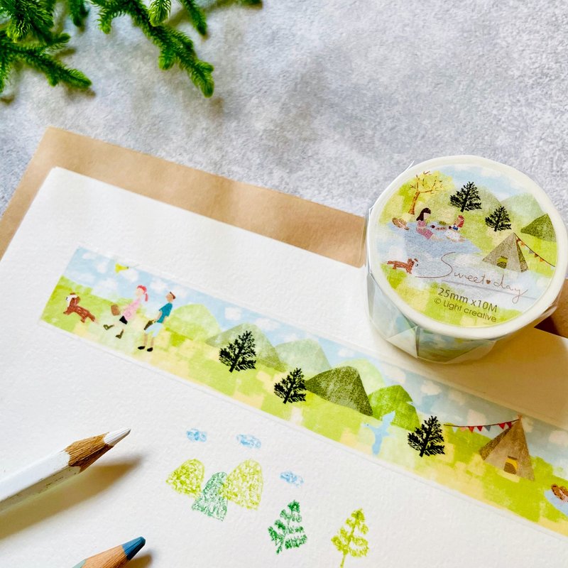 Washi Tape-Camping (Japanese Shiny Washi Paper 2.5 cm x 10 m ) - มาสกิ้งเทป - กระดาษ สีเหลือง