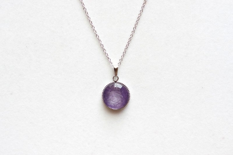 レジンアート　ラウンドペンダント・パープルの宝石・シルバー・type.2 - 項鍊 - 樹脂 紫色