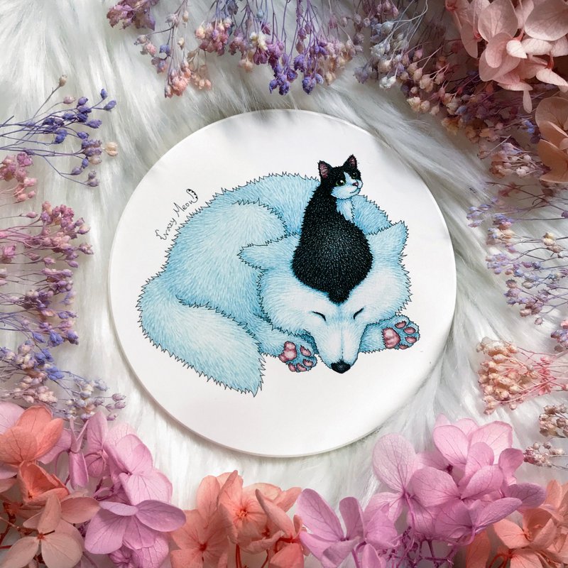 [Cat Maniac] Little Black and Big White and Good Friends G / Ceramic Embossed Coaster - ที่รองแก้ว - ดินเผา หลากหลายสี