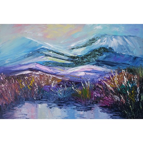 IllaUartGallery Lake Painting Mountain Original Art Landscape Wall Art Impasto Oil Painting