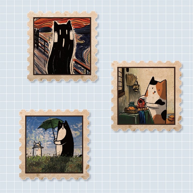 【MiKaLa】名畫喵郵票壓克力磁鐵 第一彈 - 磁鐵 - 壓克力 多色