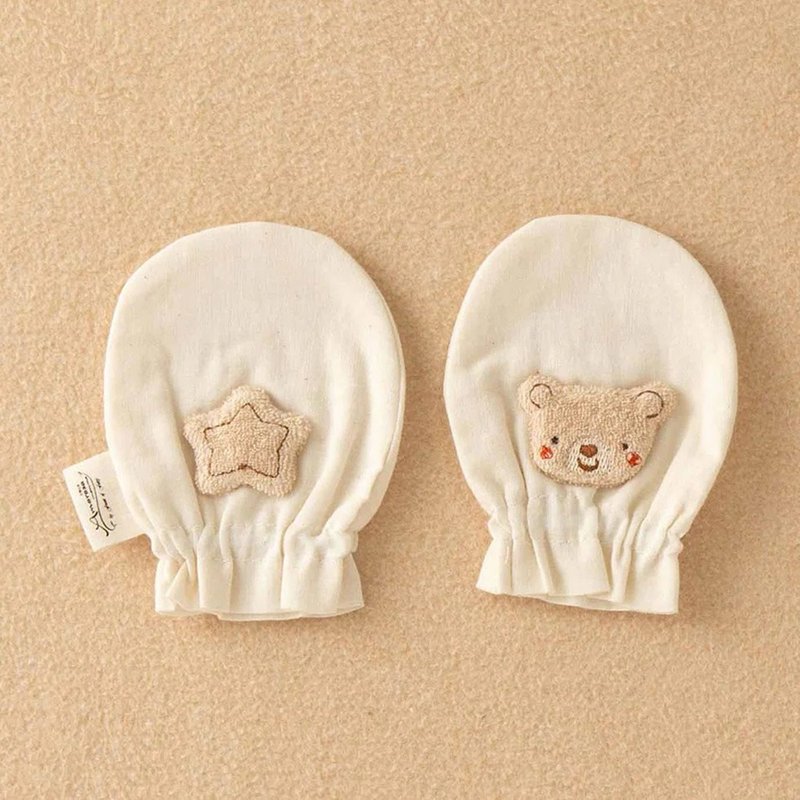 [Japanese Amorosa Mamma organic cotton] Baby cotton gauze/gauze gloves patch embroidered bear - อื่นๆ - ผ้าฝ้าย/ผ้าลินิน 