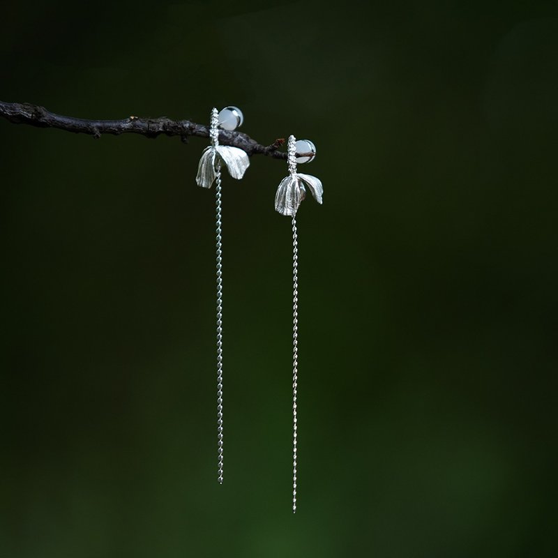 Wildflower plant 925 sterling Silver smart Flowers Earrings ear line large tempe - ต่างหู - เงินแท้ 