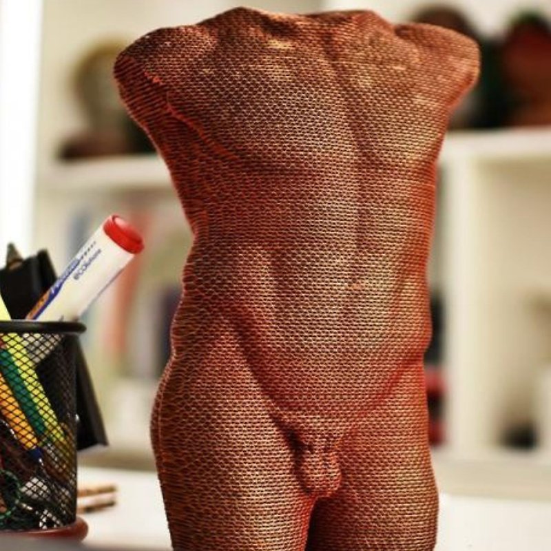3D Man Torso UnPainted Male Cardboard Sculpture Figurine Papercraft Art Puzzles - ตุ๊กตา - กระดาษ สีนำ้ตาล