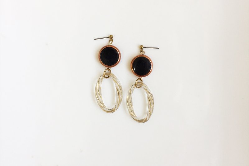 [6 fold out of print out of the clear] black mirror antique resin brass earrings - ต่างหู - เครื่องเพชรพลอย สีดำ