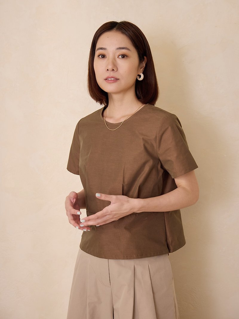 Discounted short-sleeved top with waistband from far away - walnut - Women's Tops - Other Man-Made Fibers Brown