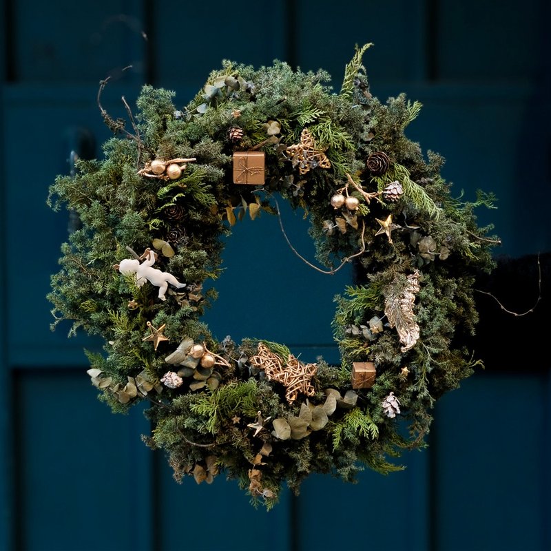 2026 - 低調金質聖誕花圈 /聖誕禮物 交換禮物 聖誕節 - 乾燥花/永生花 - 植物．花 綠色