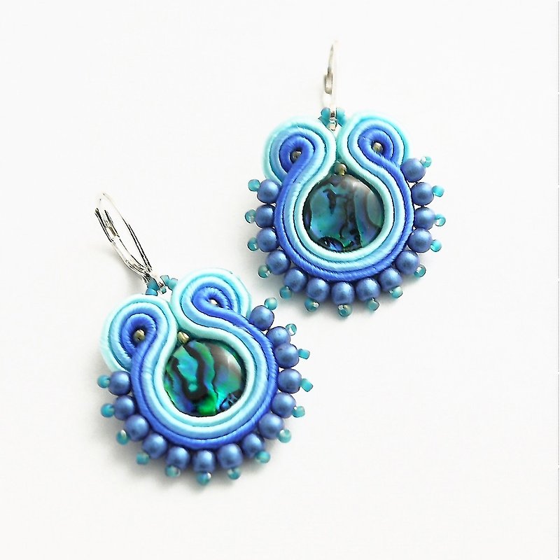 手工縫製飾帶耳環 ST161021 - 耳環/耳夾 - 半寶石 藍色