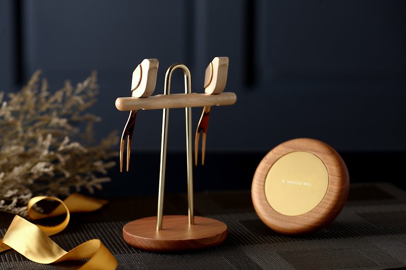 パーティーバードフォークシリーズ-チェリーローズゴールド木製食器ホームデコレーション - カトラリー - 木製 オレンジ