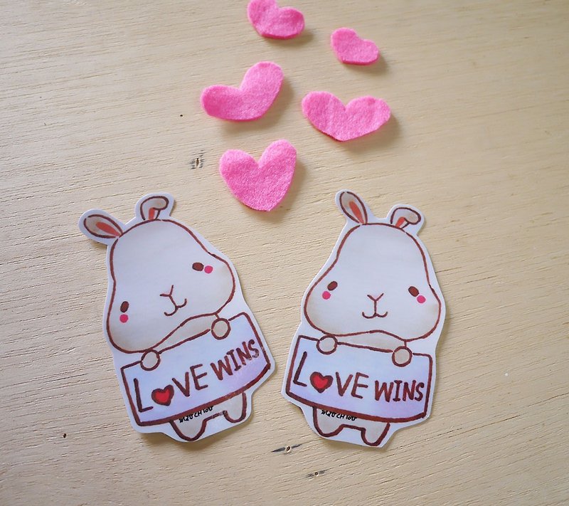Fast delivery hand-painted illustration style Valentine's Day Valentine's Day バレンタイン limited time limit completely waterproof stickers love can beat all love wins rabbit - Stickers - Waterproof Material Multicolor