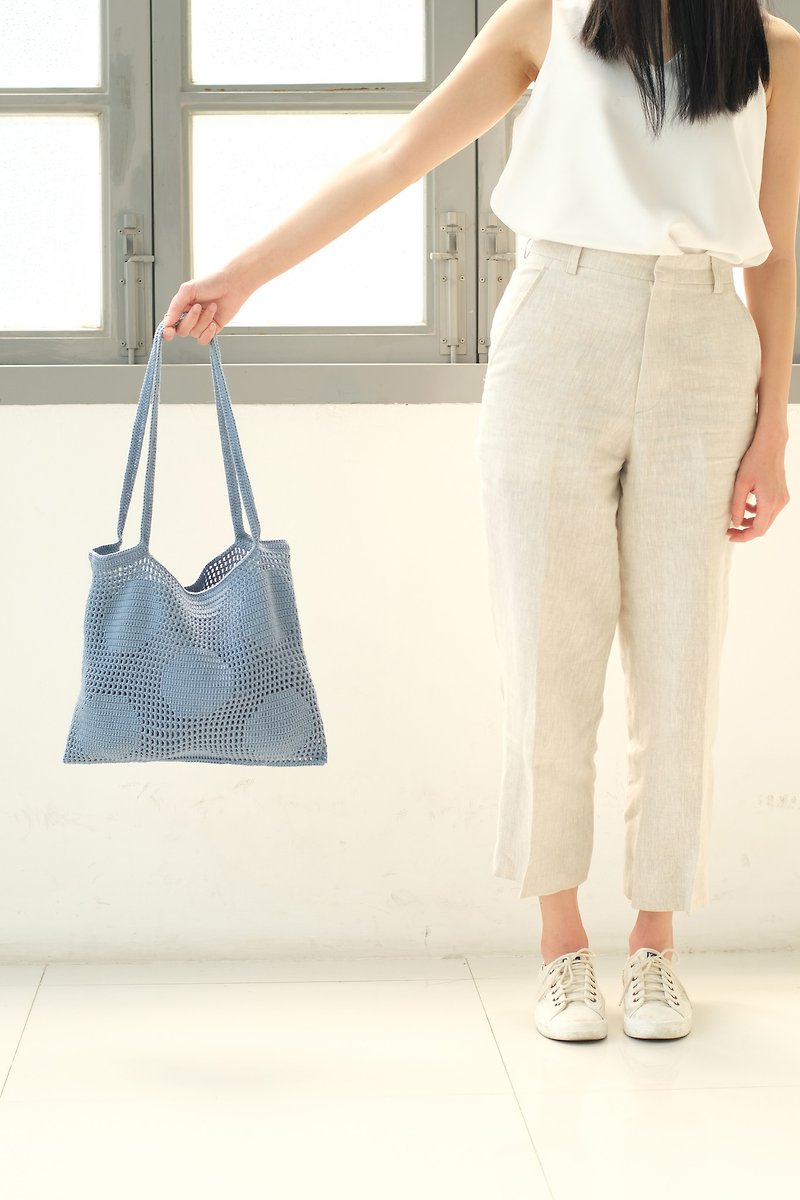 Crochet Polka Dot Tote Bag | Sky - 手提包/手提袋 - 其他材質 藍色
