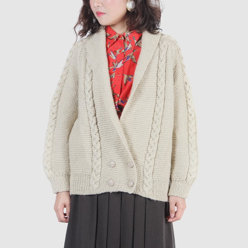 [Egg plant vintage] New Zealand twist woven vintage cardigan sweater coat - สเวตเตอร์ผู้หญิง - ขนแกะ 