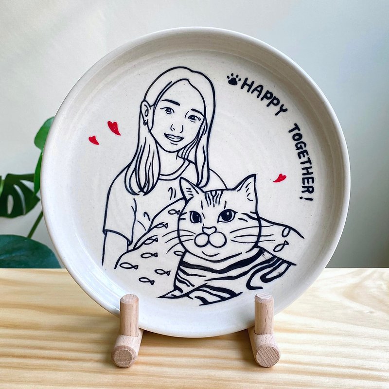 [Similarly painted pet life hand-painted plate] Customized high temperature ceramic plate hairy child commemorative plate - Plates & Trays - Porcelain White