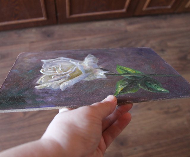 白いバラの絵画 花のオリジナルアート 花のアートワーク
