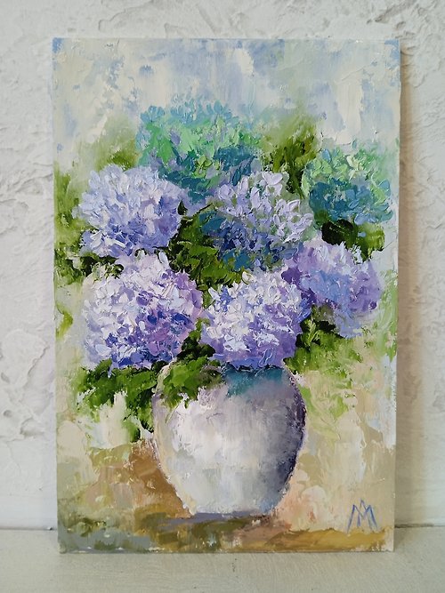 AboutART Flower Painting Hydrangea Painting Flower Wall Art Original Painting