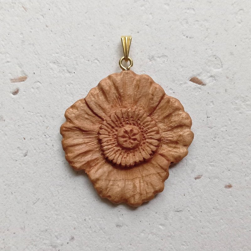 Blooming poppy flower pendant - Necklaces - Wood Brown