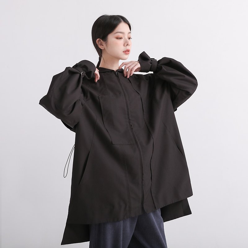 Polyester Women's Casual & Functional Jackets Black - [Environmental and sustainable] [Universal wear for men and women] Fushu_ plural unisex trench coat _ black/water repellent