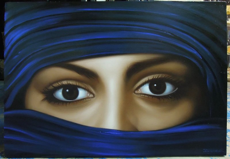 女性の目、キャンバスに油絵、サイズ80X120cm。 - ウォールデコ・壁紙 - コットン・麻 