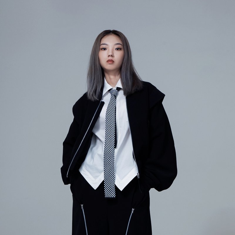 兩穿可拆袖飛行外套 - 女大衣/外套 - 聚酯纖維 黑色
