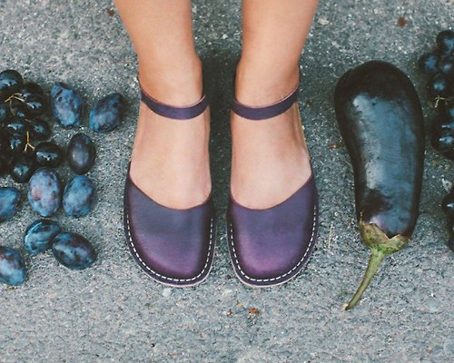 Crupon 波西米亞風涼鞋、皮革涼鞋、婚禮涼鞋、女士涼鞋、紫色涼鞋