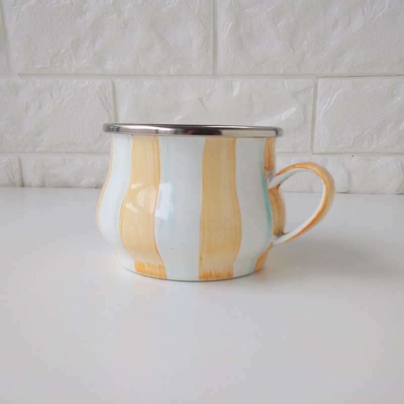 柳橙黃條紋琺瑯茶杯 | 400ml 附手作禮物包裝 - 茶壺/茶杯/茶具 - 琺瑯 黃色