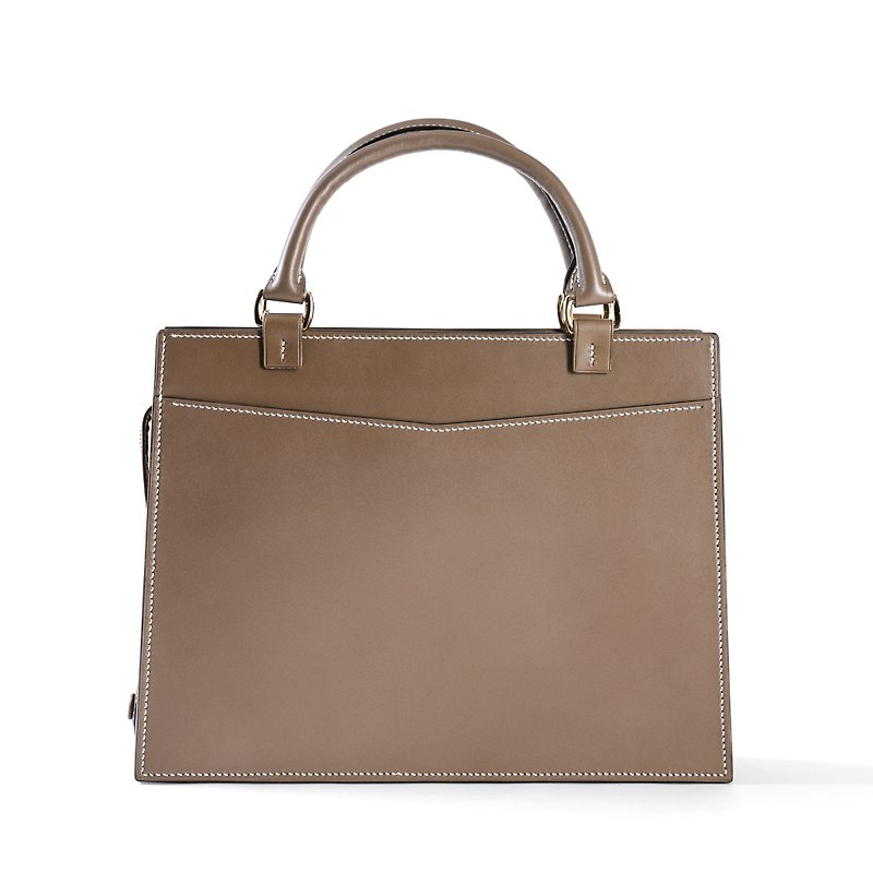 Trapezium Tote Bag -Grey - Handbags & Totes - Genuine Leather 