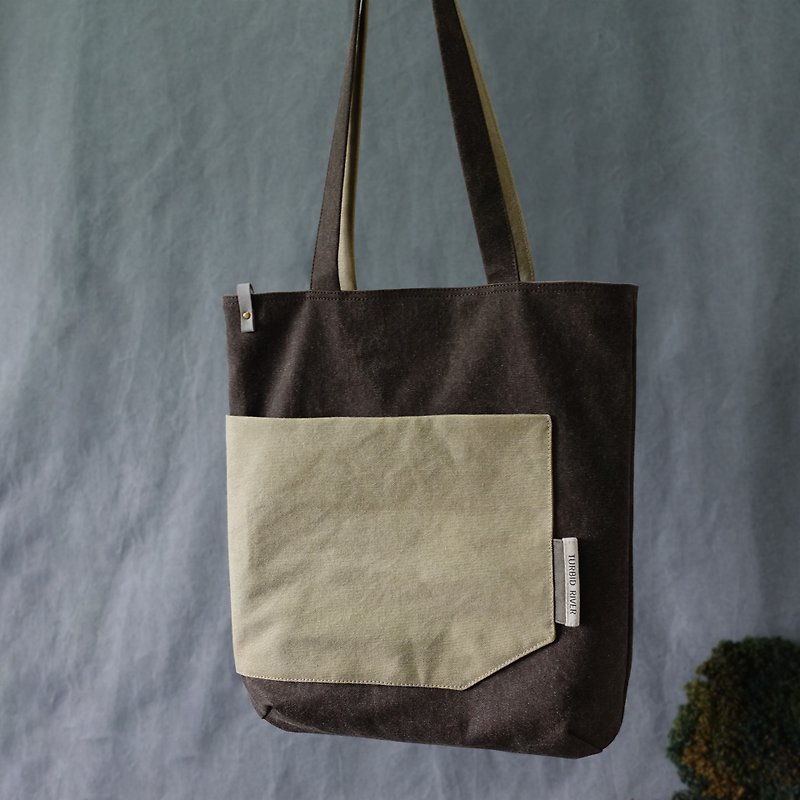 Milk Tea Apricot | Large Pocket A4 Tote | 13-inch Laptop Can Hold | - Messenger Bags & Sling Bags - Cotton & Hemp Brown