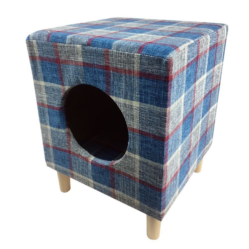寵物舒適多功能椅凳木窩-方型藍色 - 寵物床 - 棉．麻 藍色