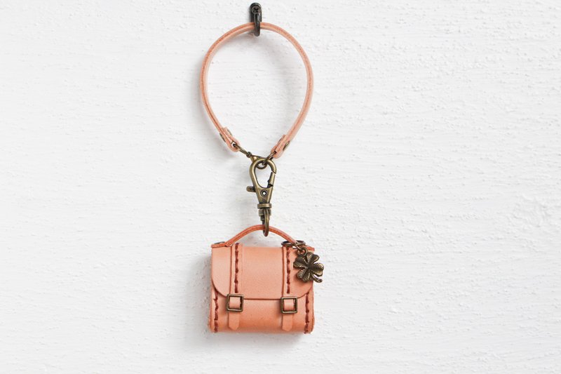 [Made to order] Genuine leather miniature school bag charm with strap, beige - Charms - Genuine Leather Khaki