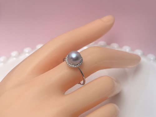 Athena珍珠設計 太陽花 天然海水珍珠 akoya 真多麻 滿鑲 戒指