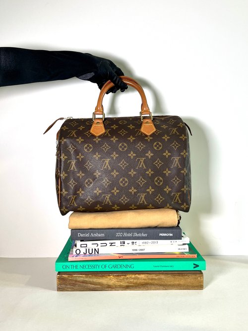 RARE TO GO VINTAGE 日出中古【品牌中古包手飾選品店】 LV speedy 30 啡色老花金色鎖頭手袋大容量手提包 日出中古二手