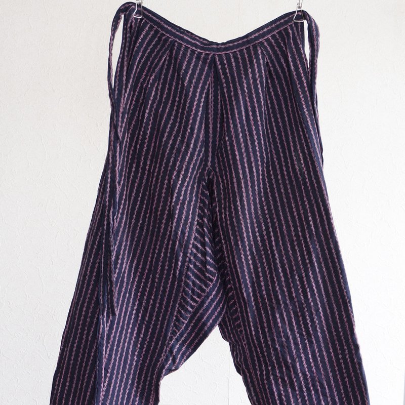 Monpe Pants Noragi Japanese Fabric Vintage Cotton Stripe Pattern Double Knee - Women's Pants - Cotton & Hemp 