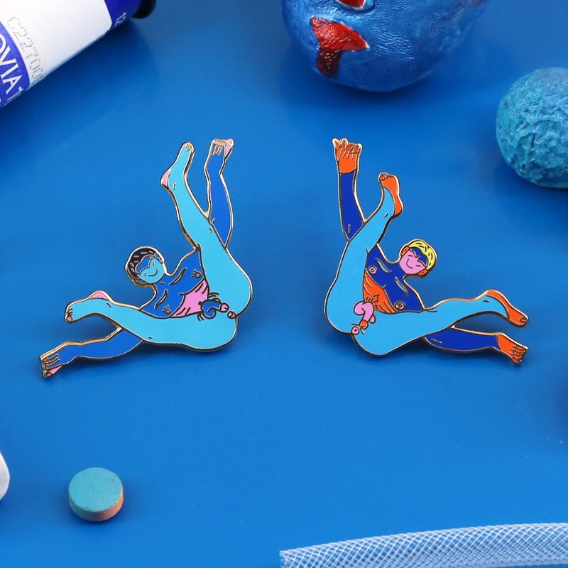 Three to seven have SENSECUE Little Blue Man series original design art brooch accessories collection - เข็มกลัด - โลหะ 