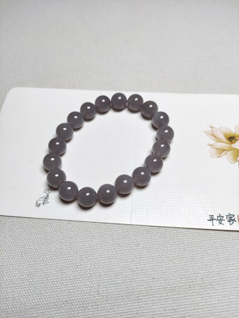 【煙紫和田玉】手串圓珠手串12MM青海料煙紫單圈手鏈男款素串 - 手鍊/手環 - 玉石 灰色