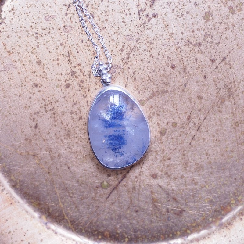 藍線石 手工純銀項鍊 Dumortierite handmade sterling silver - 項鍊 - 水晶 藍色
