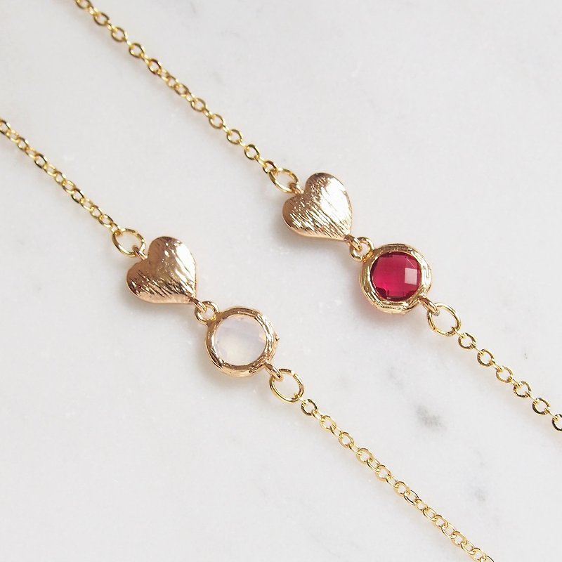 Goody Bag - Fook Bag 2 Items · Girl Heart Shot · Gold-plated Bracelet Glass Imitation Gemstone · Heart Bracelet - Bracelets - Other Metals Red