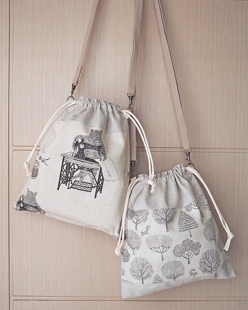 howslife handmade light beam traveling cotton Linen bag mouth - 2 way - Messenger Bags & Sling Bags - Cotton & Hemp White