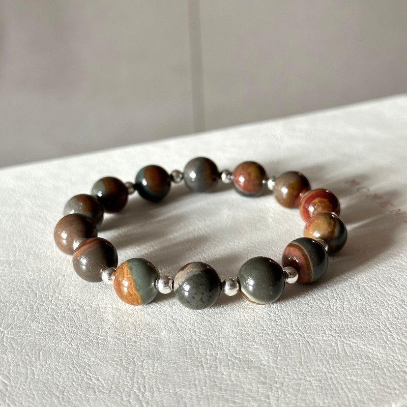 [Ethnic Style | Gobi Agate] Alashan Cai simple Silver bracelet ensures safety and confidence to untie the knot - Bracelets - Colored Glass Multicolor